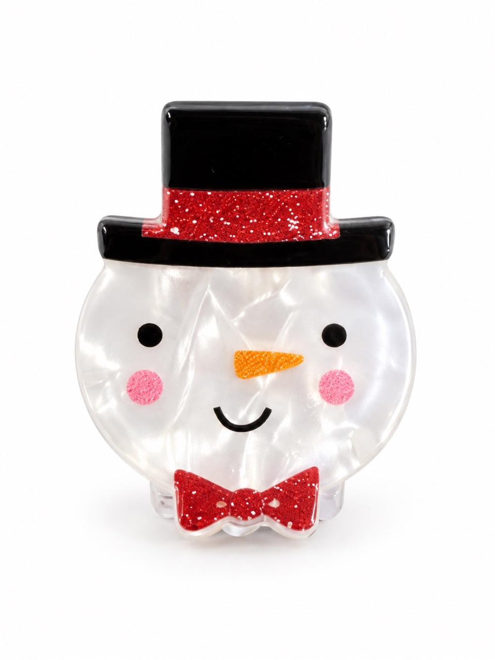 Frosty White Snowman Glittery Red Hat Christmas Mini 1" Lobster Claw Hair Clip